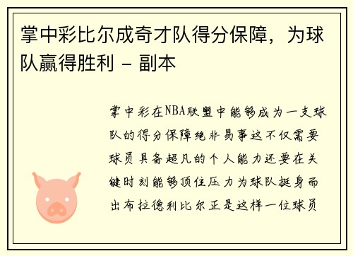 掌中彩比尔成奇才队得分保障，为球队赢得胜利 - 副本