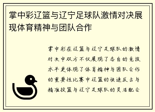 掌中彩辽篮与辽宁足球队激情对决展现体育精神与团队合作