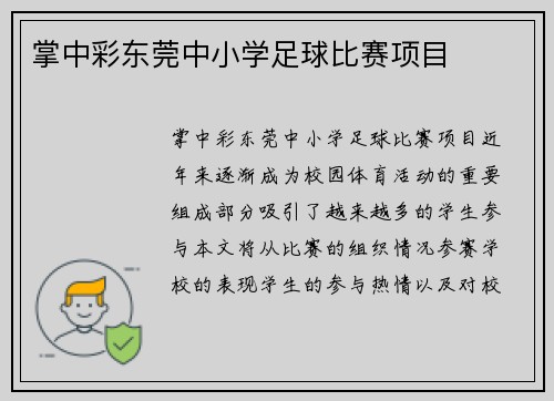 掌中彩东莞中小学足球比赛项目