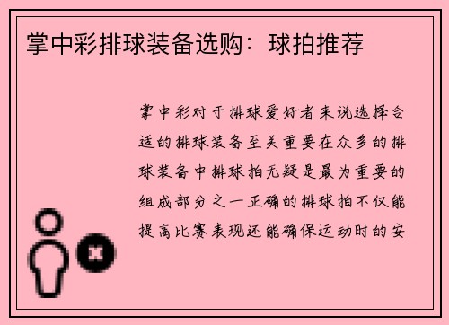 掌中彩排球装备选购：球拍推荐